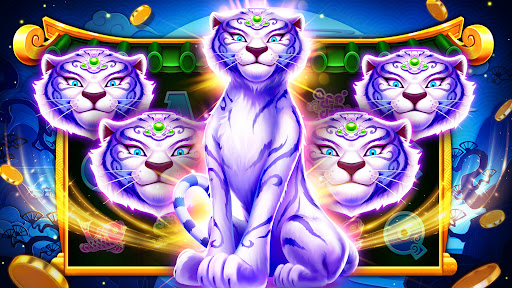 Exciting and colorful slot machine reels with a lively casino atmosphere, symbolizing the thrill and entertainment of Fun Trio Slots.