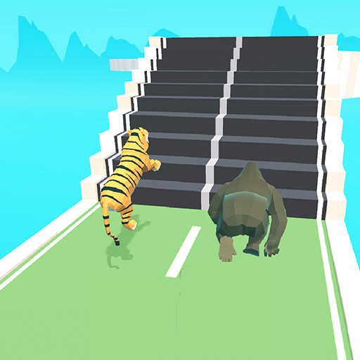 A thrilling and dynamic race between a cheetah, elephant, and lion on a vibrant track, illustrating the excitement and diversity of the Animal Race Game.