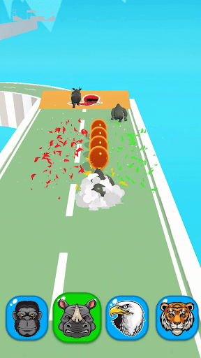 A thrilling and dynamic race between a cheetah, elephant, and lion on a vibrant track, illustrating the excitement and diversity of the Animal Race Game.