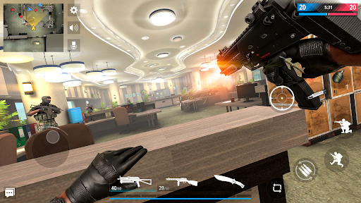 An intense and action-packed FPS battle scene with characters in combat gear, showcasing the high-energy and immersive experience of Modern Strike Online.