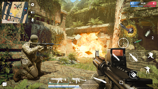 An intense and action-packed FPS battle scene with characters in combat gear, showcasing the high-energy and immersive experience of Modern Strike Online.