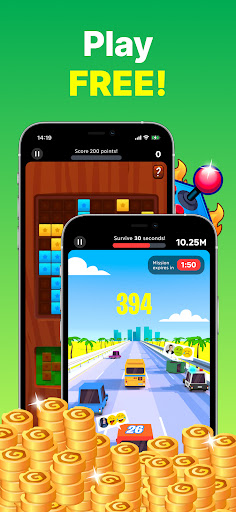 A smartphone screen displaying a vibrant collage of various mobile games, representing the diverse and thrilling gaming experience offered by the Gamee App.