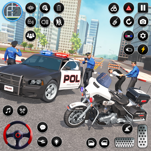 A thrilling scene from the Police Simulator Game showcasing a high-speed chase, capturing the essence of law enforcement action and adrenaline.