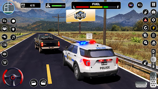 A thrilling scene from the Police Simulator Game showcasing a high-speed chase, capturing the essence of law enforcement action and adrenaline.