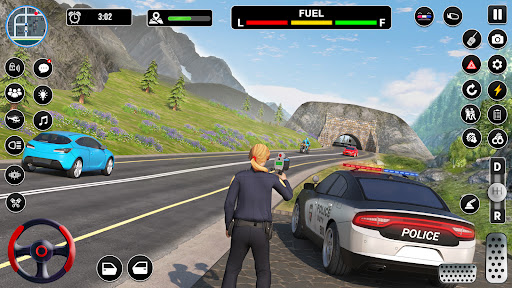 A thrilling scene from the Police Simulator Game showcasing a high-speed chase, capturing the essence of law enforcement action and adrenaline.