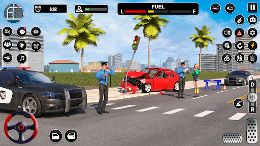 A thrilling scene from the Police Simulator Game showcasing a high-speed chase, capturing the essence of law enforcement action and adrenaline.