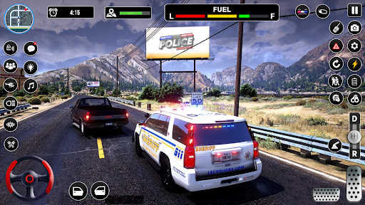 A thrilling scene from the Police Simulator Game showcasing a high-speed chase, capturing the essence of law enforcement action and adrenaline.