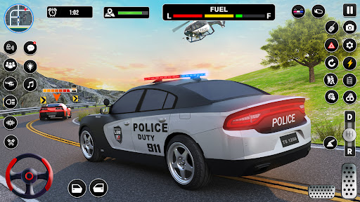 A thrilling scene from the Police Simulator Game showcasing a high-speed chase, capturing the essence of law enforcement action and adrenaline.