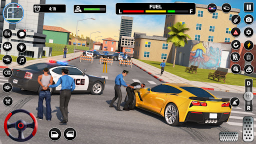 A thrilling scene from the Police Simulator Game showcasing a high-speed chase, capturing the essence of law enforcement action and adrenaline.