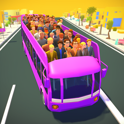 A vibrant and engaging depiction of a bus navigating through a busy city street, capturing the excitement and challenges of bus driving in a realistic simulation game.