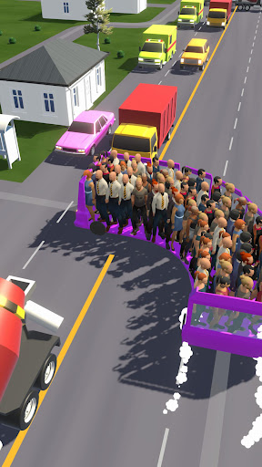 A vibrant and engaging depiction of a bus navigating through a busy city street, capturing the excitement and challenges of bus driving in a realistic simulation game.