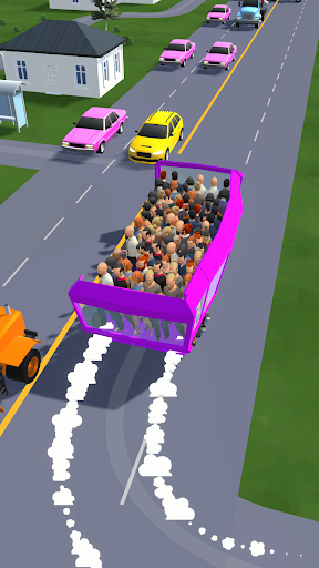 A vibrant and engaging depiction of a bus navigating through a busy city street, capturing the excitement and challenges of bus driving in a realistic simulation game.