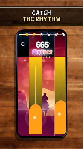 A joyful person immersed in playing a music game, feeling the rhythm of country notes, capturing the essence of Country Magic Tiles.