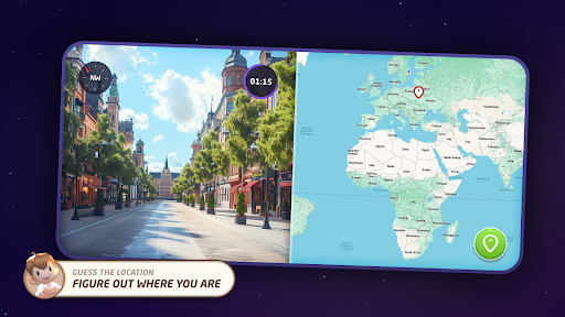 A virtual journey across the globe through the GeoGuessr App, evoking a sense of adventure and discovery.