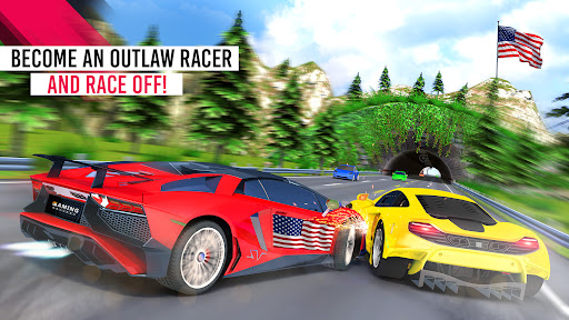 A thrilling and exhilarating scene of a high-speed car race, capturing the excitement and fun of mobile racing games.