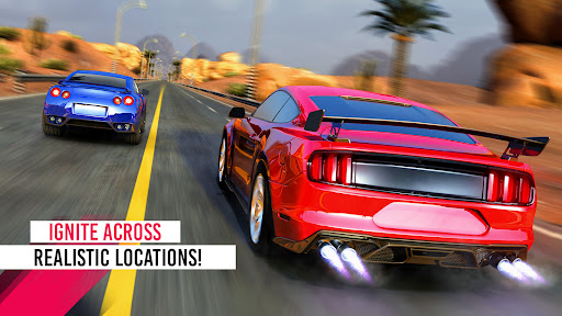 A thrilling and exhilarating scene of a high-speed car race, capturing the excitement and fun of mobile racing games.