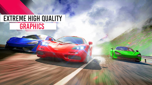 A thrilling and exhilarating scene of a high-speed car race, capturing the excitement and fun of mobile racing games.