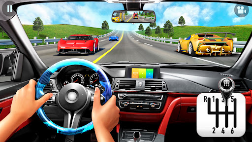 A thrilling and exhilarating scene of a high-speed car race, capturing the excitement and fun of mobile racing games.