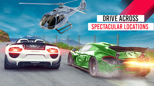 A thrilling and exhilarating scene of a high-speed car race, capturing the excitement and fun of mobile racing games.