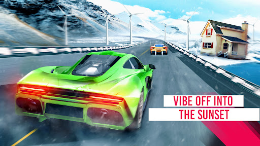 A thrilling and exhilarating scene of a high-speed car race, capturing the excitement and fun of mobile racing games.