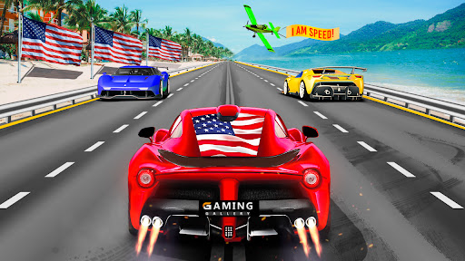 A thrilling and exhilarating scene of a high-speed car race, capturing the excitement and fun of mobile racing games.