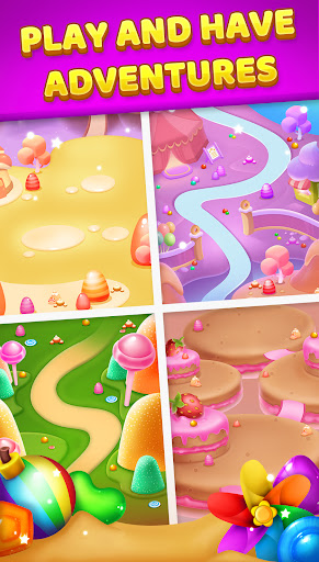 A vibrant, colorful image depicting a fun and engaging candy-themed puzzle game, evoking joy and a sense of playful challenge.