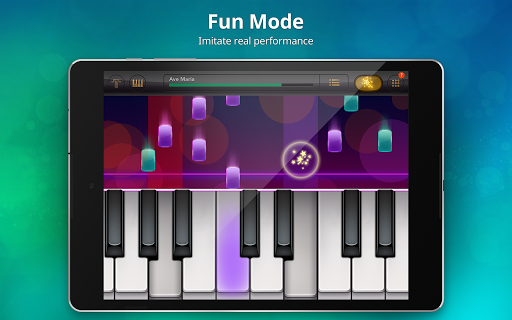 A vibrant depiction of a person joyfully playing a digital piano on a mobile app, capturing the essence of musical exploration and creativity.