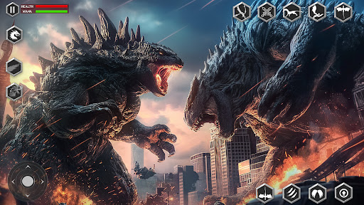 A thrilling depiction of giant monsters rampaging through a city, symbolizing chaos and the power of evolution in a vibrant gaming universe.