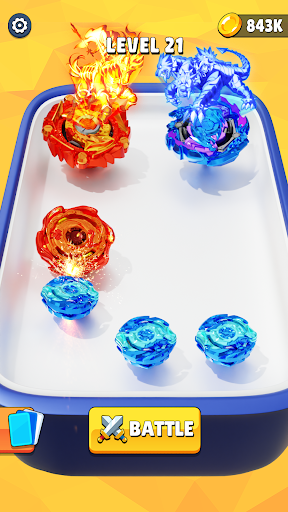 An intense and strategic battle of spinning tops, evoking excitement and competitive spirit.