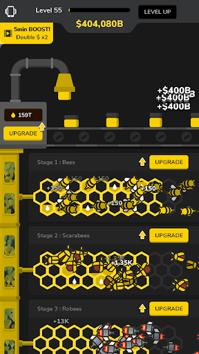 A vibrant and bustling bee factory with colorful bees working tirelessly to produce honey, representing the lively and engaging world of the Bee Factory Game.