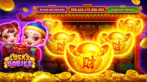 A thrilling moment in a virtual casino with flashing slot machines and a jackpot win, capturing the excitement and allure of Grand Cash Slots.