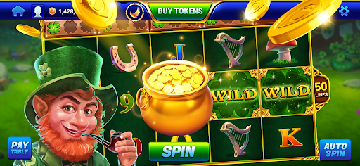 A vibrant virtual casino experience, capturing the thrill of slot machines and table games, evoking excitement and anticipation.