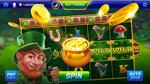 A vibrant virtual casino experience, capturing the thrill of slot machines and table games, evoking excitement and anticipation.