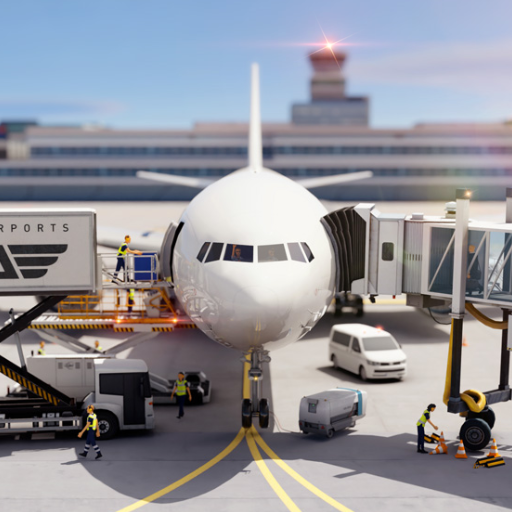 A vibrant airport bustling with planes taking off and landing, capturing the excitement and intricacies of airport management in a lively and engaging manner.