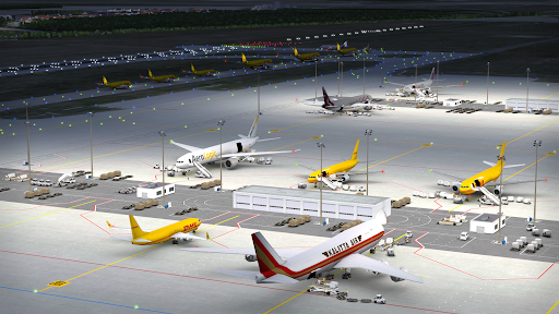 A vibrant airport bustling with planes taking off and landing, capturing the excitement and intricacies of airport management in a lively and engaging manner.