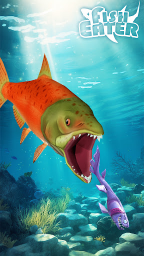 A vibrant underwater scene with colorful fish swimming through coral reefs, capturing the excitement and adventure of ocean life as experienced in Fish Eater Pro.