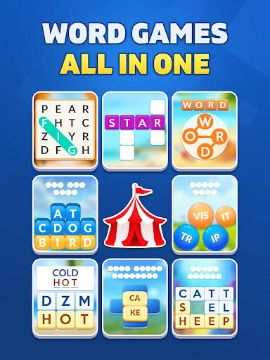 A vibrant and colorful depiction of a word puzzle game, filled with engaging challenges and vocabulary-building fun.