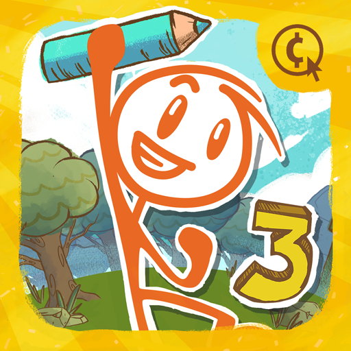 A lively, imaginative stickman hero drawn by a player, surrounded by colorful, whimsical landscapes, embodying creativity and adventure.