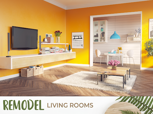 A cozy, creatively decorated living room with vibrant colors, capturing the essence of a dream home makeover.