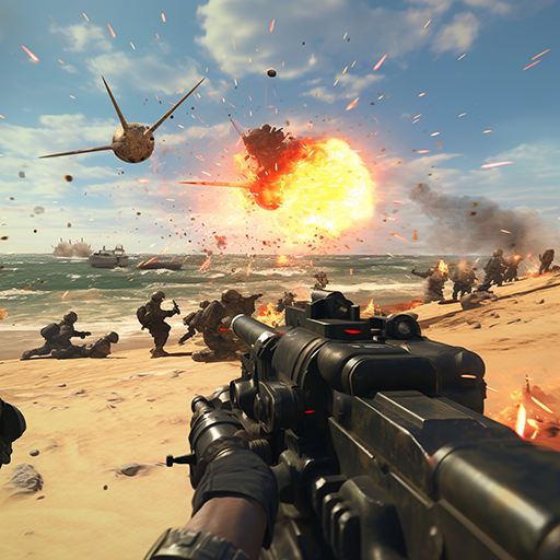 An exhilarating battlefield scene from the Beach Head game, capturing the intense action and strategic defense elements.