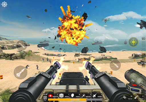 An exhilarating battlefield scene from the Beach Head game, capturing the intense action and strategic defense elements.