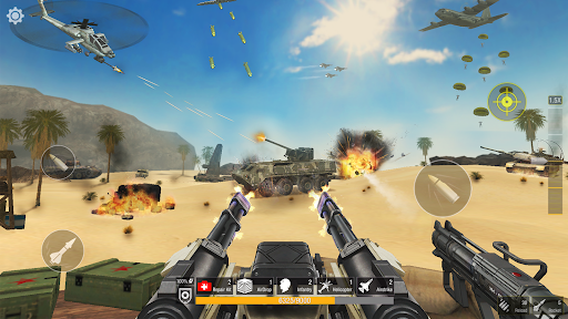 An exhilarating battlefield scene from the Beach Head game, capturing the intense action and strategic defense elements.