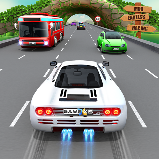 A thrilling and vibrant racing scene, capturing the excitement and speed of Mini Car Raceway: Endless Drive, with colorful cars and dynamic tracks.