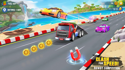 A thrilling and vibrant racing scene, capturing the excitement and speed of Mini Car Raceway: Endless Drive, with colorful cars and dynamic tracks.