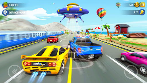 A thrilling and vibrant racing scene, capturing the excitement and speed of Mini Car Raceway: Endless Drive, with colorful cars and dynamic tracks.