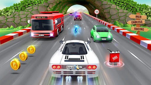 A thrilling and vibrant racing scene, capturing the excitement and speed of Mini Car Raceway: Endless Drive, with colorful cars and dynamic tracks.