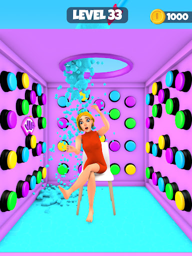 A curious player pondering over a colorful puzzle game, deeply engaged and eager to solve the mysteries behind each button.