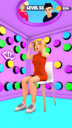 A curious player pondering over a colorful puzzle game, deeply engaged and eager to solve the mysteries behind each button.