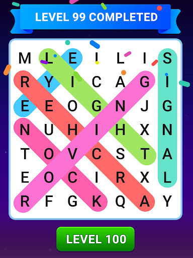 A vibrant illustration of a brain exercising with a word search puzzle, symbolizing mental agility and fun.