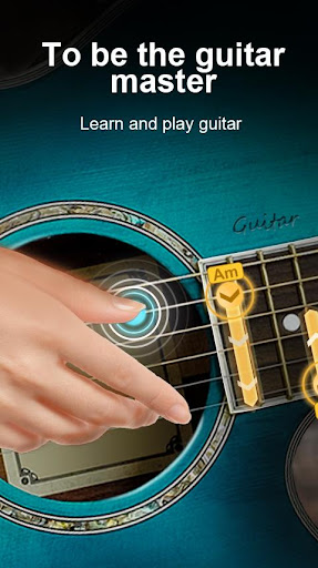 A passionate guitarist immersed in learning, capturing the excitement and dedication of mastering the guitar.